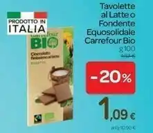 Carrefour Carrefour Tavolette Al Latte O Fondente Bio offerta