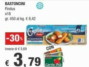 Crai Findus 18 Bastoncini Con 100% Filetti Di Merluzzo 450 G(ml) offerta