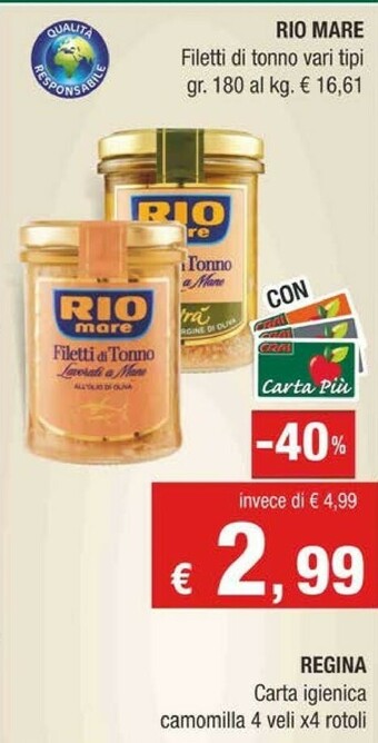 Crai Rio Mare Filetti Di Tonno Lime E Zenzero 180 G(ml) offerta