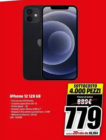 MediaWorld Apple IPhone 12 15,5 Cm (6.1") Doppia SIM IOS 14 5G 128 GB Blu offerta
