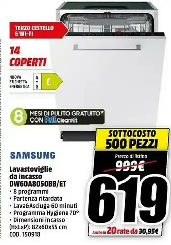 MediaWorld Samsung DW60A8050BB Lavastoviglie 14 Coperti C offerta