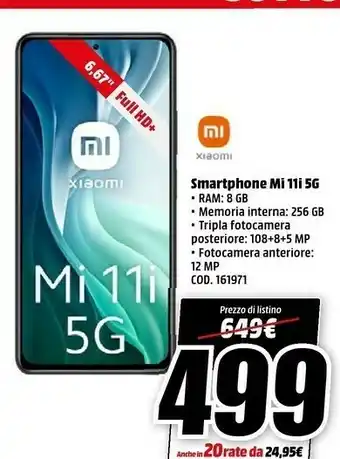 MediaWorld Xiaomi Mi 11i 5g Smartphone 6.67'' 8gb 256gb offerta