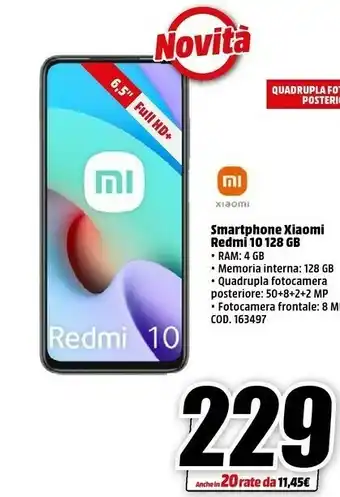 MediaWorld Xiaomi Redmi 10 Smartphone 6.5'' 4gb 128gb offerta