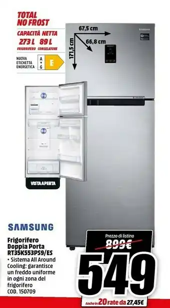 MediaWorld Samsung Rt3sk553ps9/es Frigorifero Doppia Porta 273L Classe E offerta
