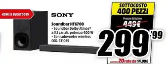 MediaWorld Sony HTG700 Altoparlante Soundbar 3.1 Canali 400 W Nero offerta