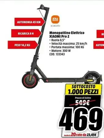 MediaWorld Xiaomi Mi Electric Scooter Pro 2 25 Km/h Nero offerta