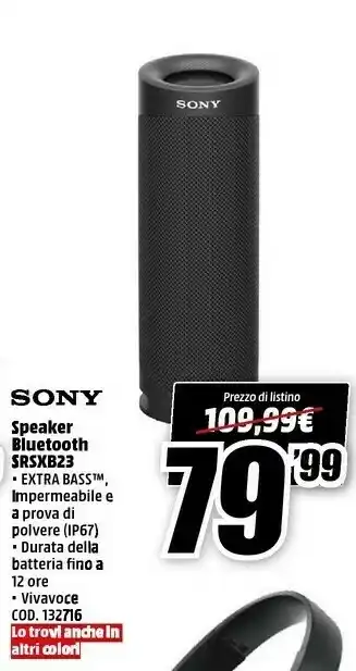 MediaWorld Sony Speaker offerta