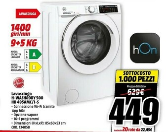 MediaWorld Hoover H-WASH&DRY 500 HD 495AMC/1-S Lavasciuga Libera Installazione Caricamento Frontale Bianco D offerta