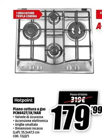 MediaWorld Hotpoint PCN 642 T/IX/HAR Piano Cottura Acciaio Inossidabile Da Incasso 60 Cm Gas 4 Fornello(i) offerta