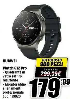 MediaWorld Huawei Watch GT2 Band Nero offerta