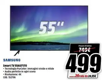 MediaWorld Samsung AU7170 139,7 Cm (55") 4K Ultra HD Smart TV Wi-Fi Grigio offerta