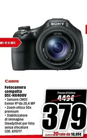 MediaWorld Canon Fotocamera Compatta DSC-HX400V offerta