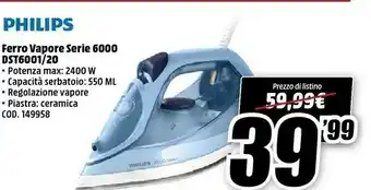 MediaWorld Philips Ferro Vapore Serie 6000 DST6001/20 offerta