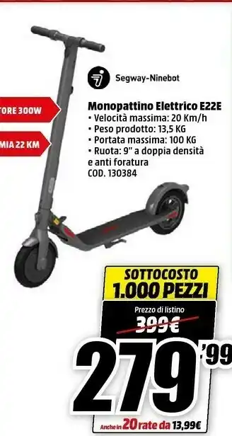 MediaWorld Segway Ninebot Monopattino Elettrico E22E offerta