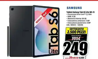MediaWorld Samsung Galaxy Tab S6 Lite S6 Lite Galaxy Tab Gray 64 GB 26,4 Cm (10.4") 4 GB Wi-Fi 5 (802.11ac) Grigio offerta