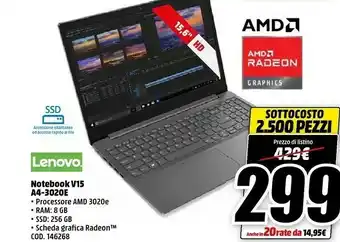 MediaWorld Lenovo V15 Computer Portatile 39,6 Cm (15.6") 1920 X 1080 Pixel Intel® Core™ I7 Di Ottava Generazione 8 GB DDR4-SDRAM 256 GB offerta