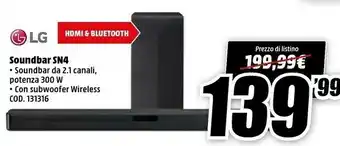 MediaWorld LG SN4 Altoparlante Soundbar Nero 2.1 Canali 300 W offerta