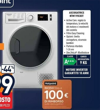 Unieuro Hotpoint NT M11 9X3E IT Asciugatrice Libera Installazione Caricamento Frontale 9 Kg A+++ Nero, Bianco offerta