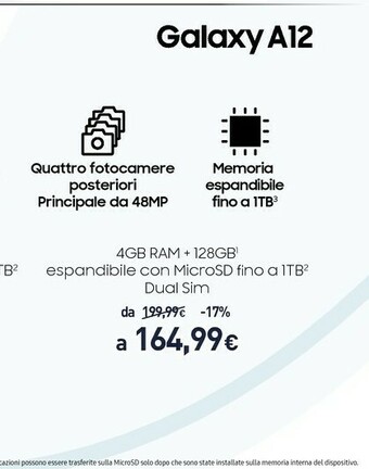 Unieuro Samsung Galaxy A12 SM-A125F 16,5 Cm (6.5") 4G USB Tipo-C 4 GB 128 GB 5000 MAh Blu offerta
