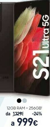 Unieuro Samsung Galaxy S21 Ultra 5G 256GB Display 6.8" Dynamic AMOLED 2X Phantom Black offerta