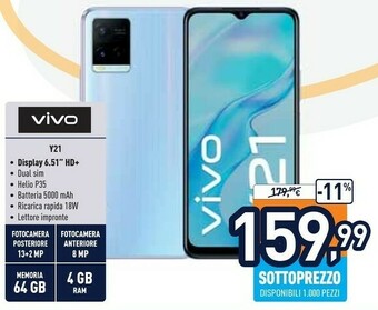 Unieuro Vivo Y21 Display 6.51 HD+ offerta