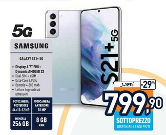 Unieuro Samsung Galaxy S21+ 5G 256 GB Display 6.7" Dynamic AMOLED 2X Phantom Black offerta