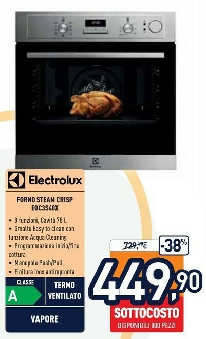Electrolux EOC3S40X Forno Elettrico 72 L 2790 W Acciaio Inossidabile A  offerta di Unieuro
