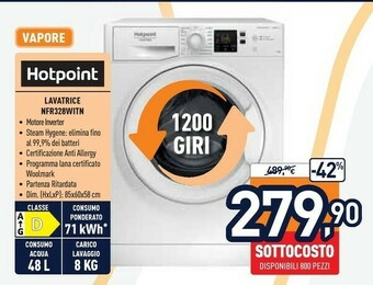 Unieuro Hotpoint NFR328W IT N Lavatrice Caricamento Frontale 8 Kg 1200 Giri/min D Bianco offerta