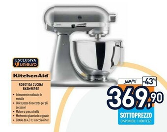 Unieuro Kitchenaid 5KSM95PSECU Robot Da Cucina 4,3 L Argento 275 W offerta