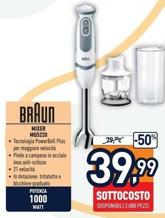 Unieuro Braun MultiQuick 9 MultiQuick 5 Vario MQ 5220 WH 0,6 L Frullatore Ad Immersione Grigio, Acciaio Inossidabile, Bianco 1000 W offerta