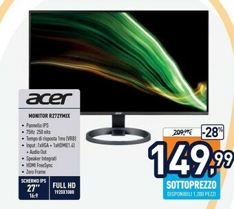 Unieuro Acer Monitor R272YMIX offerta