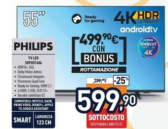 Unieuro Philips 7000 Series 55PUS7406 139,7 Cm (55") 4K Ultra HD Smart TV Wi-Fi Nero offerta