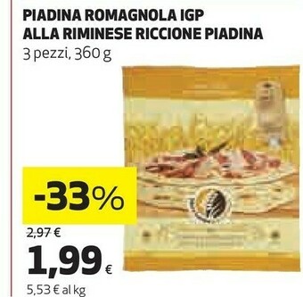 Coop Riccione piadina Piadina Romagnola Igp Alla Riminese 360 G offerta