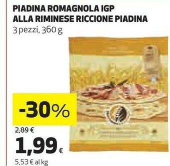 Coop Riccione piadina Piadina Romagnola Igp Alla Riminese 360 G offerta