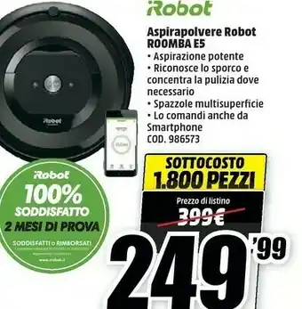 MediaWorld iRobot Roomba E5 Aspirapolvere Robot Senza Sacchetto Nero 0,6 L offerta