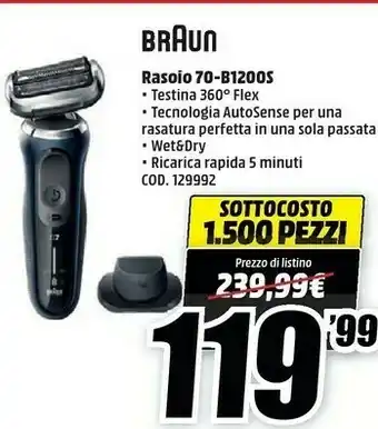 MediaWorld Braun Series 5 50-B1200S Rasoio Trimmer Nero, Blu offerta