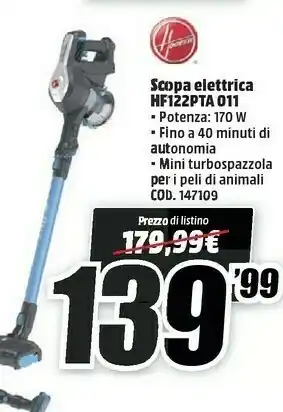 MediaWorld Hoover H-FREE 100 HF122PTA 011 Titanio Senza Sacchetto offerta