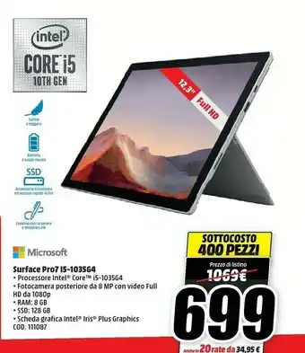 MediaWorld Microsoft Surface Pro7 15- 1035G4 offerta
