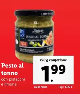 Lidl Pesto al tonno con pistacchi e limone 190 g offerta