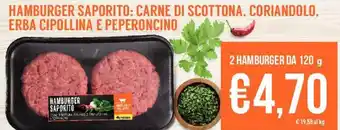 Tigros Hamburger Saporito: Carne di Scottona. Coriandolo. Erba Cipollina e Peperoncino 120g offerta