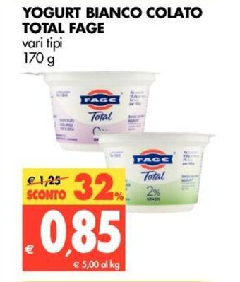 Tigros Fage Total Yogurt Bianco Colato 170g offerta