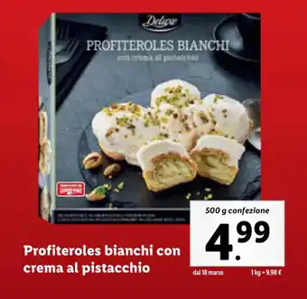 Lidl Profiteroles bianchi con crema al pistacchio 500 g confezione offerta