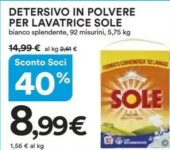 Coop Sole Detersivo In Polpvere Per Lavatrice offerta