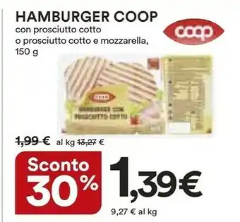 Coop Coop - Hamburger Di Prosciutto Cotto E Mozzarella 150 G(ml) offerta