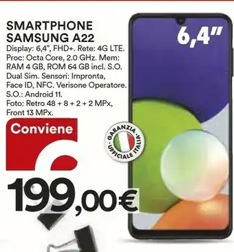 Coop Samsung Galaxy A22 5G 6.6" 64 GB Espandibile Gray offerta