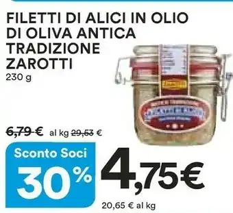Coop Zarotti Filetti Di Alici All'Olio Di Oliva 230 G(ml) offerta