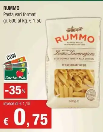 Crai Rummo Metodo Lenta Lavorazione Pennette Rigate N. 70 500 G(ml) offerta