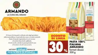 Tigros 30% Sconto Armando Pasta 100% Italiana 500g offerta