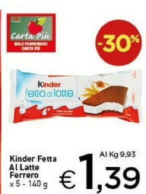 Crai Ferrero Kinder Fetta Al Latte offerta