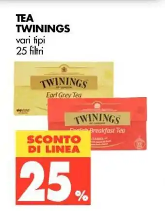 Tigros 25% Sconto Twinings Tea 25 filtri offerta